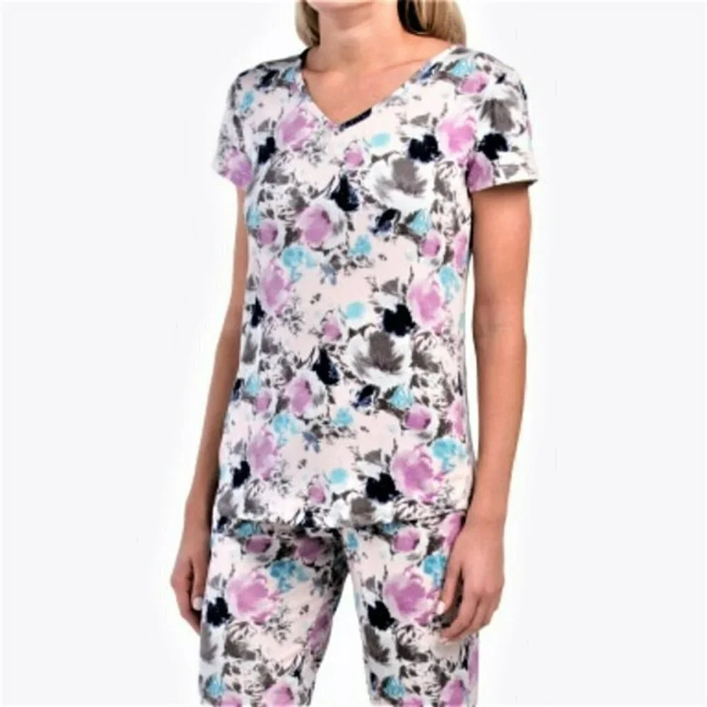 NWT CATHERINE MALANDRINO Ultra Soft Floral V-neck Joggers Pj Set